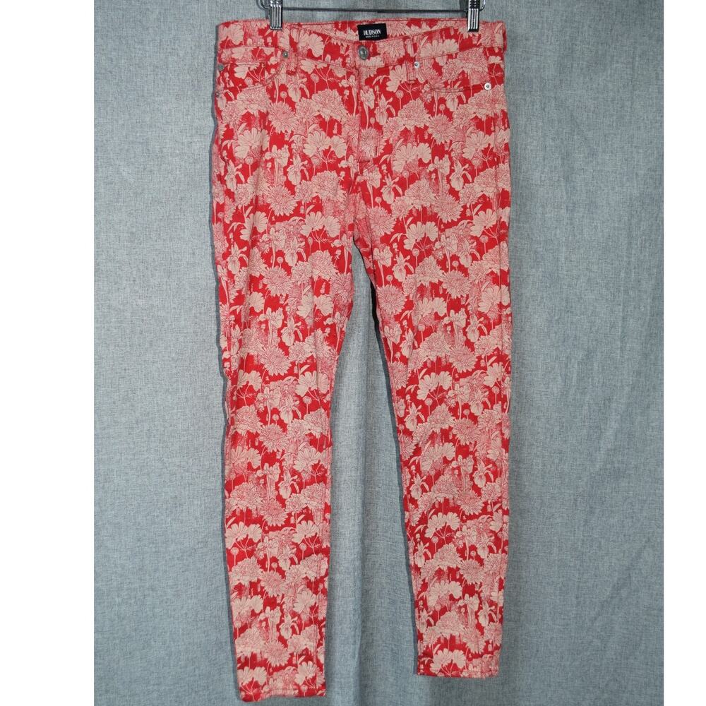 Hudson Midrise Nico Skinny Ankle Pants Red Floral Print Size 30